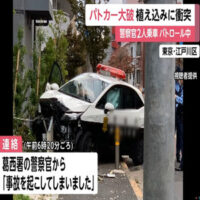 パトカーが歩道乗り上げ街路樹衝突し大破「事故を起こしてしまいました」警察官2人乗車もけが人なし　東京・江戸川区