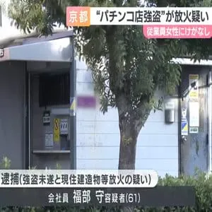「あるだけの金をこの袋に入れろ」パチンコ店の景品交換所で強盗未遂→ガソリンまき放火か　会社員の６１歳男逮捕　京都・向日市