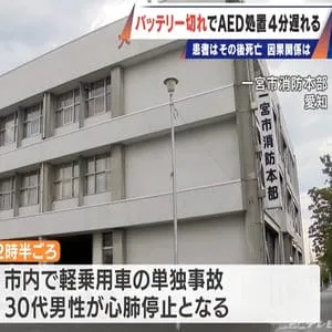 AEDを使おうとしたら…バッテリー切れ 心肺停止の30代男性への処置が約4分遅れる 搬送先の病院で死亡 医師「遅れによる影響がないとは言えない」 愛知・一宮市
