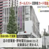泥酔客のキャッシュカードで５０万円窃盗　国分町ガールズバー従業員ら４人逮捕　店ぐるみの可能性も　仙台