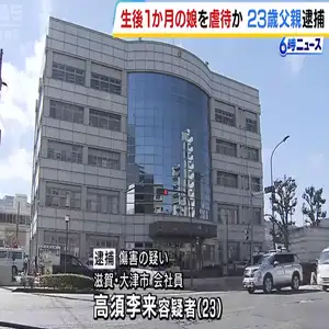 生後１か月の娘を虐待か　２３歳父親を逮捕　娘は腕骨折の１０日後に頭蓋骨骨折…病院で治療を受ける