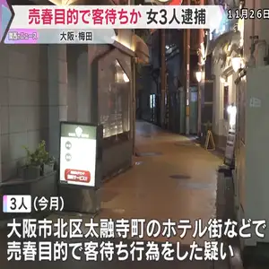 「ホストに貢いでいた」“立ちんぼ”女3人を逮捕　大阪・梅田の路上で売春目的で客待ちか　大阪府警