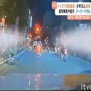 愛媛県松山市中心部でバイク集団暴走 アーケード街も 共同危険行為の疑いで高校生3人含む15～18歳の少年10人逮捕