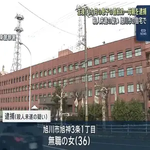 自宅で生後１０カ月の息子の首を絞め殺害しようとした疑い　３６歳の母親が逮捕　旭川市