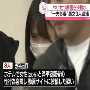性行為盗撮し動画サイト投稿か　男女3人を逮捕　わいせつ動画860本ほど押収