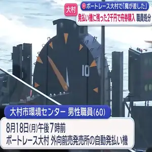 大村市職員　ボートレース場で他人の金で舟券購入し処分「魔が差した」
