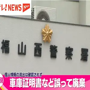 個人情報を含む文書・計64冊を誤廃棄　車庫証明書など　広島県警