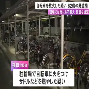 自分が住んでいる市営住宅の駐輪場で自転車に火をつけてサドルなど燃やした疑い 62歳男を逮捕