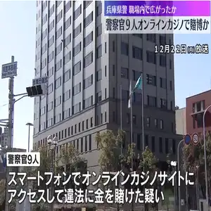 オンラインカジノで賭博か　兵庫県警の若手警察官9人を書類送検