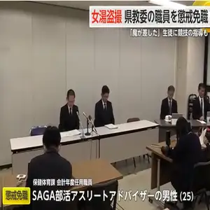 女湯を盗撮し逮捕 　県教育委員会職員が懲戒免職処分【佐賀県】