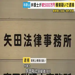 弁護士の男が警察に自首　業務上横領の疑いで逮捕　預かった金を株の投資に使ったと供述