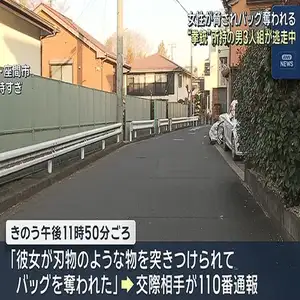 大学生の女性がバッグ強奪される