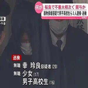 落ち葉への放火で高校生ら3人送検