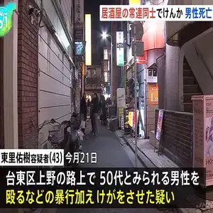 上野の路上でけんか　建築業の男（43）を傷害容疑で逮捕　被害者の男性はその後死亡