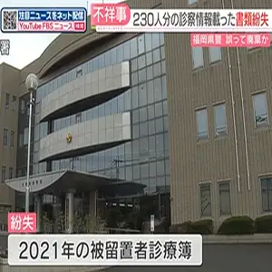 警察署に勾留された230人分　医師の診察内容を記載した書類を紛失