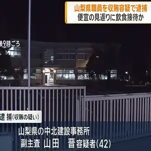 業者から20回の飲食接待か　42歳の山梨県職員を逮捕