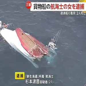 貨物船操船中に前方確認怠り遊漁船に衝突させた疑いで