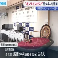 マンションの１室でオンラインカジノを運営していたとして男女４人を常習賭博の疑いで逮捕