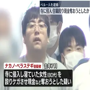 住職の女性殴り現金奪おうとしたか　ペルー人の男逮捕
