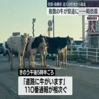 牛舎から脱走した複数の牛が県道に居座り一時渋滞　佐賀・鳥栖市