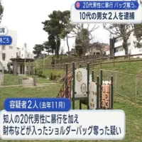 公園内で20代の男性に暴行を加え5万6000円相当が入ったショルダーバッグを奪った疑いで男女2人を逮捕　沖縄