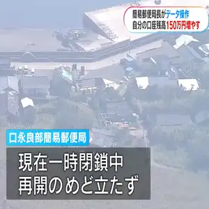 口永良部簡易郵便局の元郵便局長がシステム不正処理で150万円を自分の口座に不正預入　鹿児島